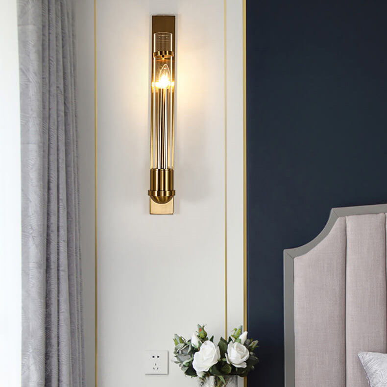 Modern Luxury Golden Finish Frame Glass Cylinder LED Wall Sconce Lamp For Living Room