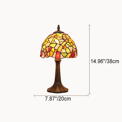 Traditional Tiffany Dome Iron Stained Glass 1-Light Table Lamp For Bedroom