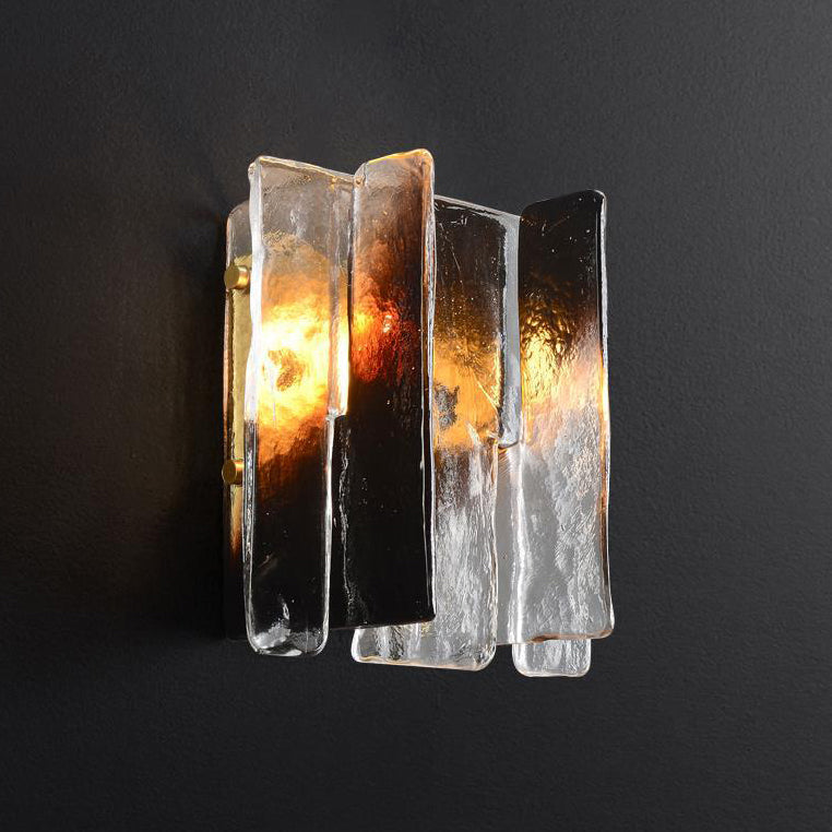 Modern Luxury Rectangle Copper Glass 1-Light Wall Sconce Lamp For Living Room