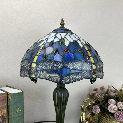 Traditional Tiffany Round Dome Flower Alloy Stained Glass 1-Light Table Lamp For Living Room