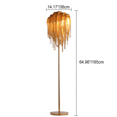 Contemporary Scandinavian Tassel Chain Iron Aluminum 2-Light Standing Floor Lamp For Living Room