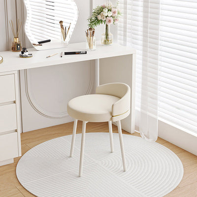 Modern Minimalist Round Cotton Linen Leather Iron Vanity Stool Low Backrest For Bedroom