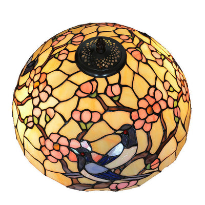 Traditional Tiffany Stained Glass Magpie Plum Blossom Dome 2-Light Standing Floor Lamp For Home Office