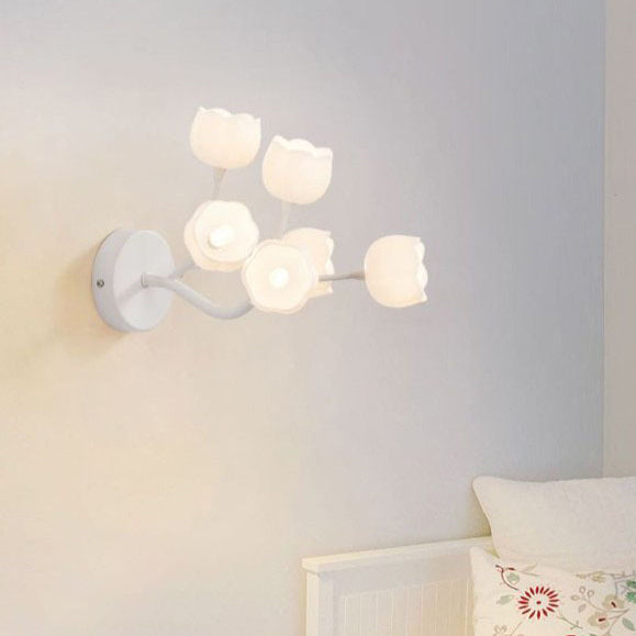 Contemporary Scandinavian Bellflower Branch Iron PE 6-Light Wall Sconce Lamp For Bedroom