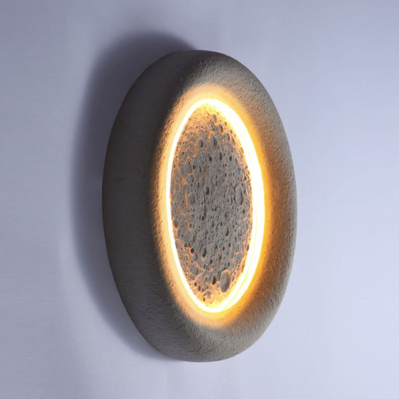 Traditional Chinese Concrete Imitation Moon Texture Shade LED Waterproof Wall Sconce Lamp For Hallway