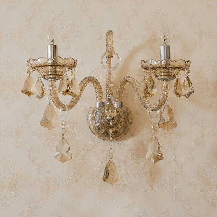 Traditional European Glass Crystal Candelabra Hardware 1/2-Light Wall Sconce Lamp For Living Room