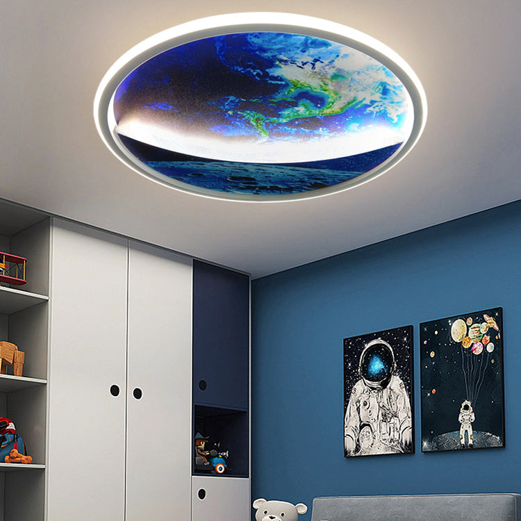 Modern Art Deco Planet Earth Round Silicon Iron LED Flush Mount Ceiling Light For Living Room