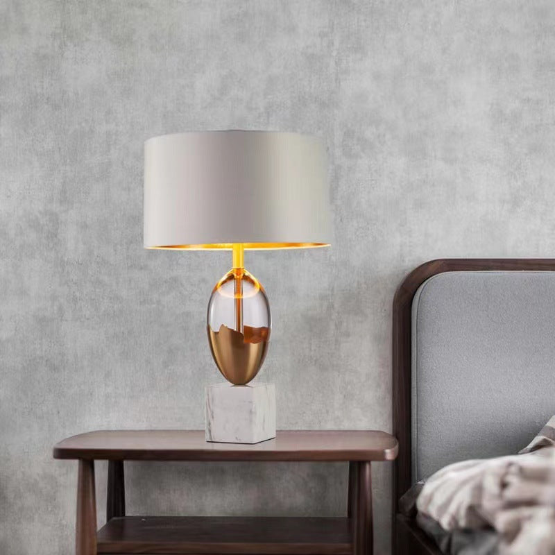 Modern Art Deco Fabric Crystal Marble Base 1-Light Table Lamp For Bedroom