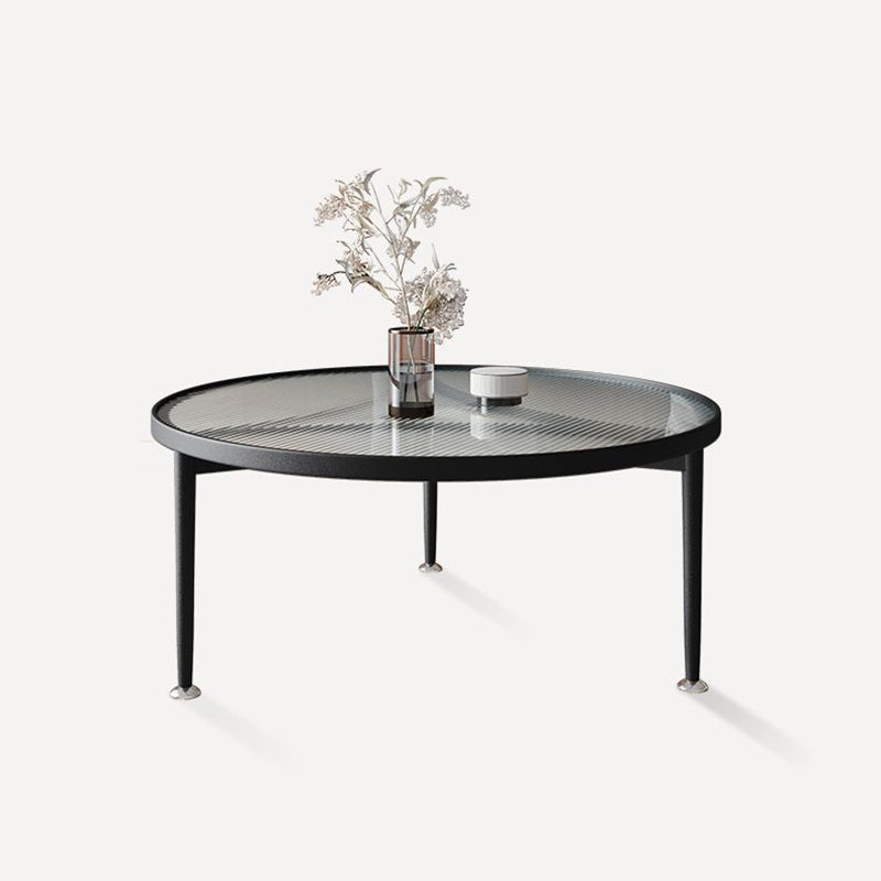 Contemporary Nordic Round Glass Top Iron 3-Leg Coffee Table For Living Room