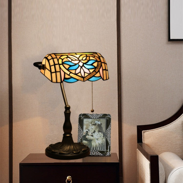 Traditional Tiffany Half Cylinder Zinc Alloy Stained Glass 1-Light Table Lamp For Bedroom