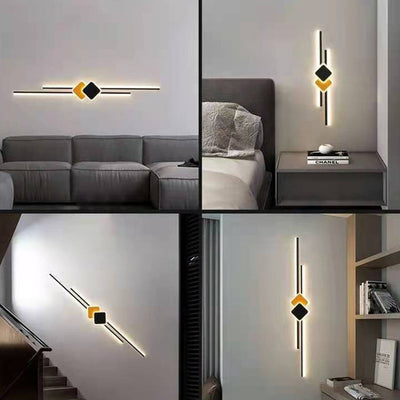 Modern Minimalist Long Strip Rhombus Iron Aluminum Acrylic LED Wall Sconce Lamp For Living Room