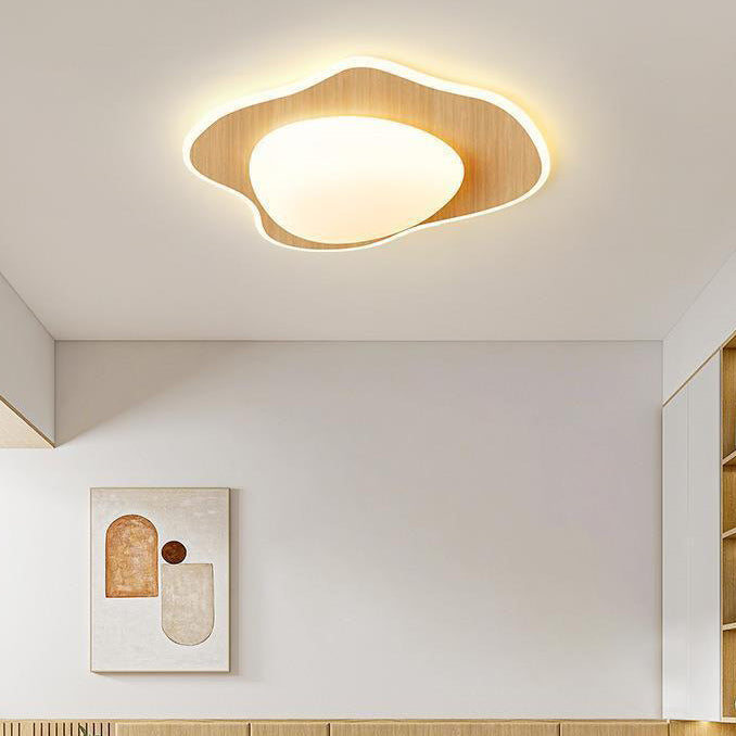 Modern Simplicity Poached Egg Round Wood Plastic LED Flush Mount Ceiling Light For Bedroom