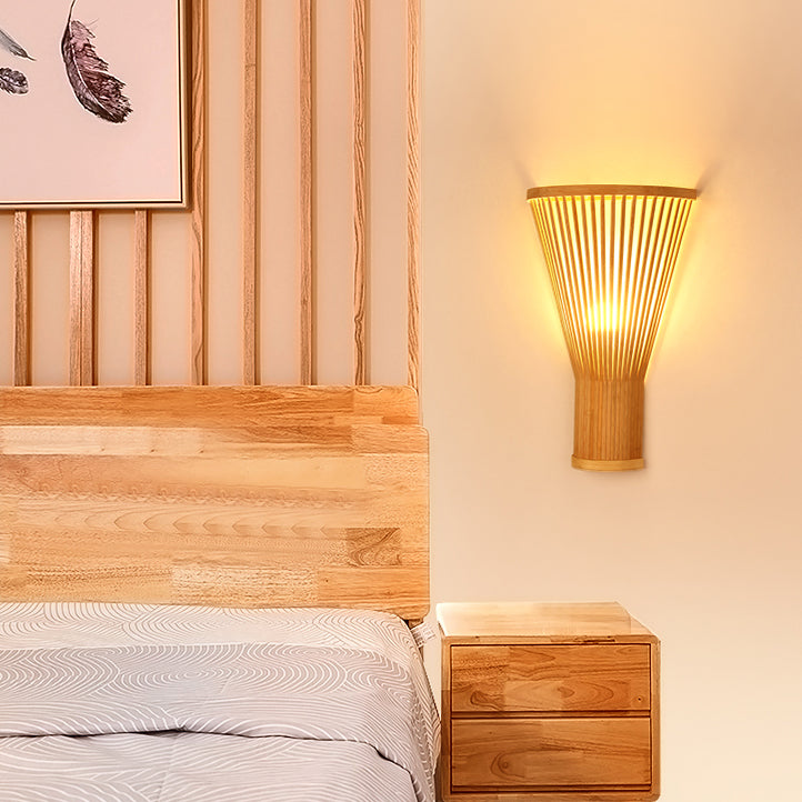 Traditional Japanese Tapered Bamboo 1-Light Wall Sconce Lamp For Bedroom