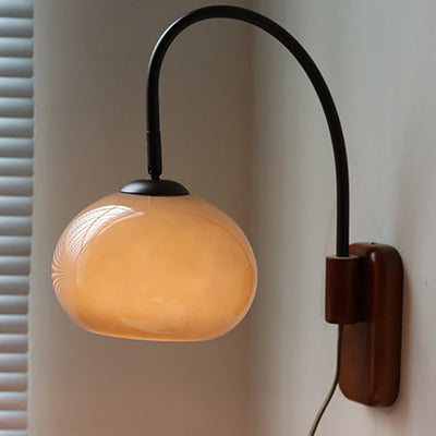 Contemporary Creative Half Round Fishing Rod Wood Glass 1-Light Wall Sconce Lamp For Bedroom