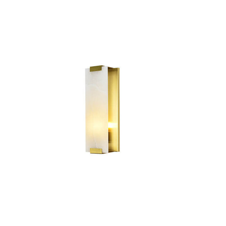 Modern Light Luxury Marble Rectangular Flat Copper 1-Light Wall Sconce Lamp