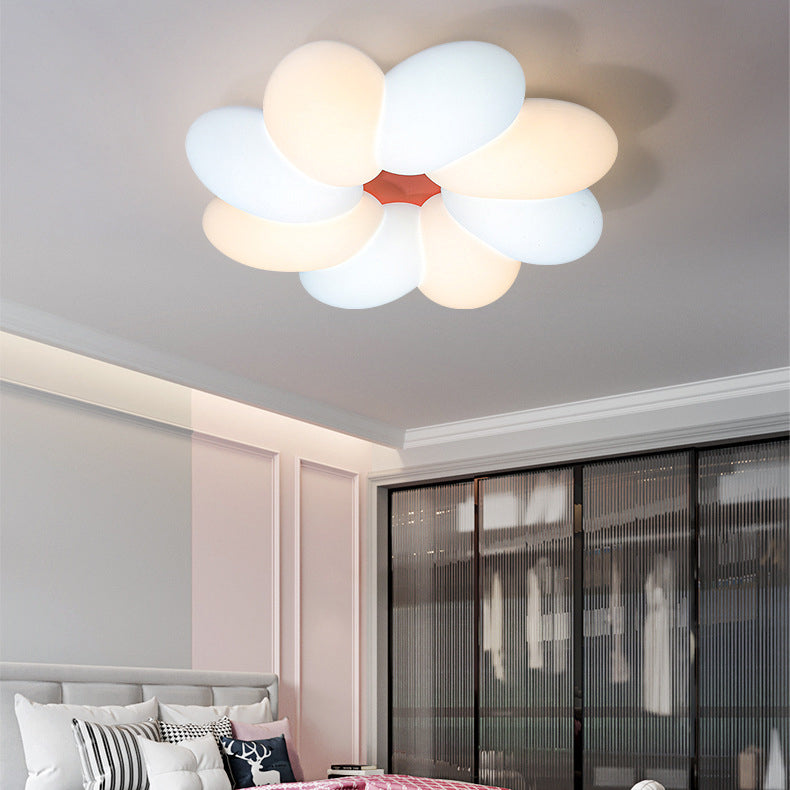 Contemporary Creative Cream Acrylic Petal Shape LED Flush Mount Ceiling Light For Bedroom