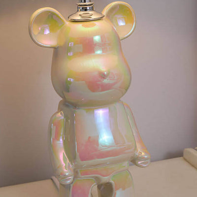 Contemporary Creative Bear Ceramic Fabric 1-Light Table Lamp For Bedroom