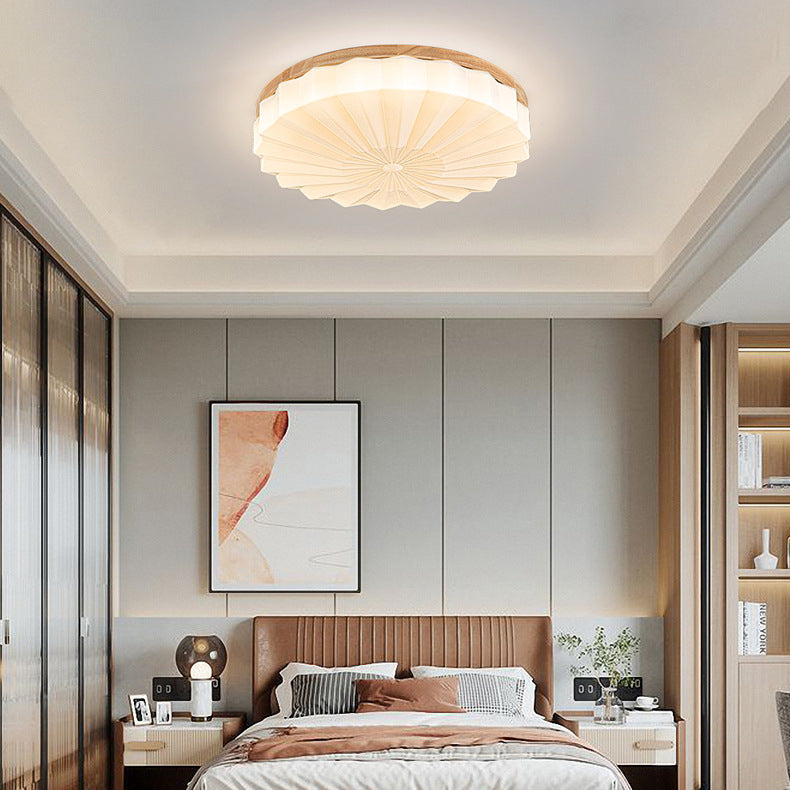 Modern Minimalist Round Flower Wood Iron Acrylic LED Flush Mount Ceiling Light For Living Room