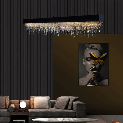 Contemporary Luxury Rectangular Stainless Steel Crystal LED Chandelier For Dining Room