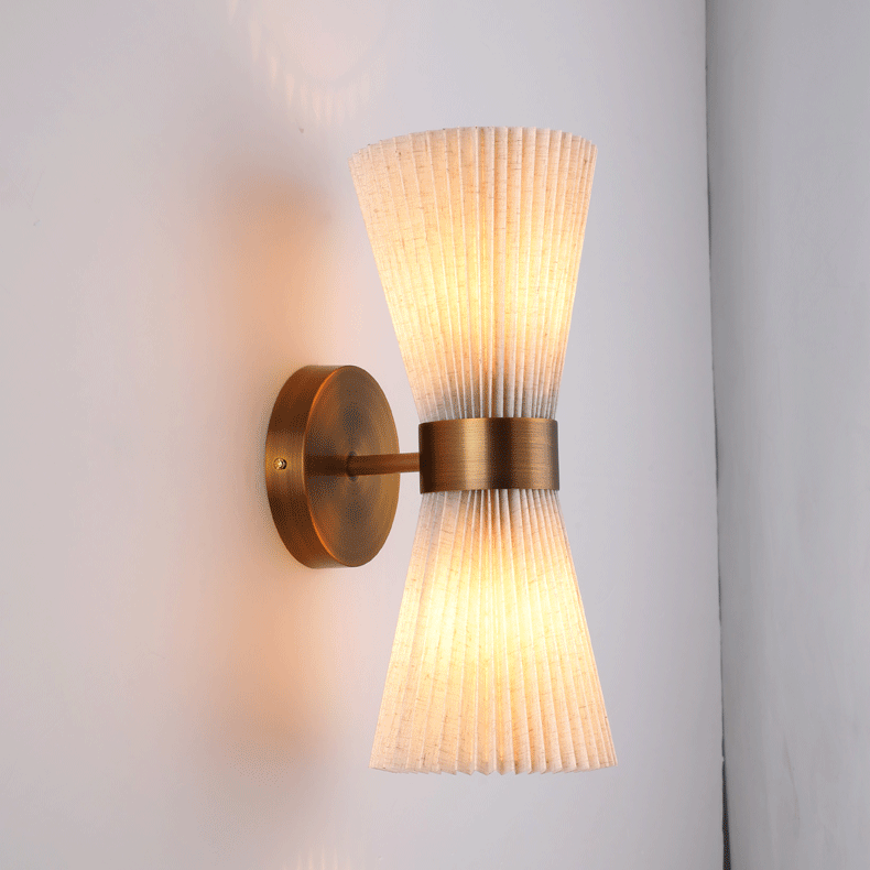 Modern Minimalist Column Fabric Copper 2-Light Wall Sconce Lamp For Living Room