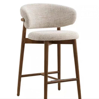 Contemporary Nordic Round Fabric Wood Bar Stool Backrest Footrest For Dining Room