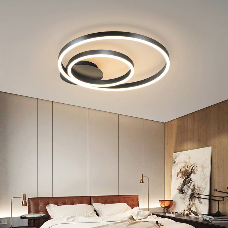 Modern Minimalist Geometric Square Circle Aluminum Line LED Flush Mount Ceiling Light For Living Room