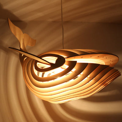 Contemporary Creative Whale Wood 1-Light Chandelier For Dining Room