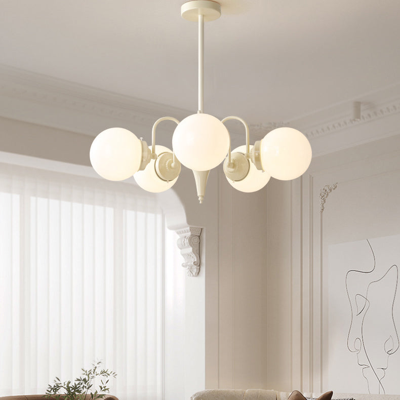 Contemporary Retro Branch Curved Rod Round Ball Iron Glass 3/5 Light Chandelier For Living Room