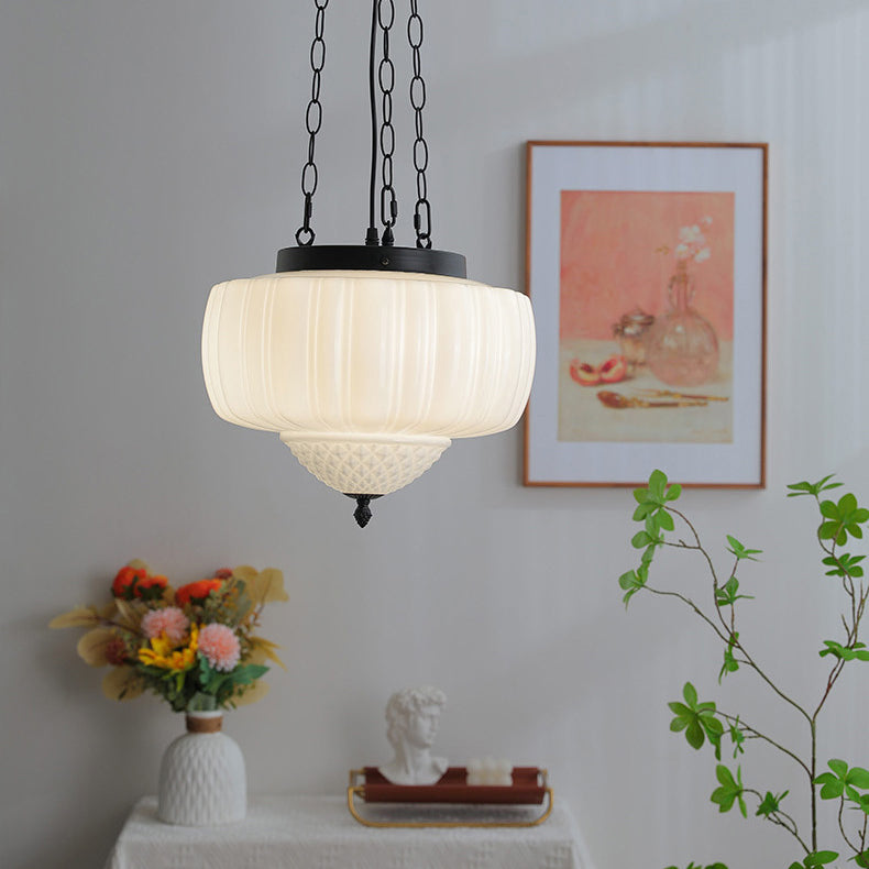 Modern Minimalist Cream Lantern Iron Glass 3-Light Pendant Light For Living Room