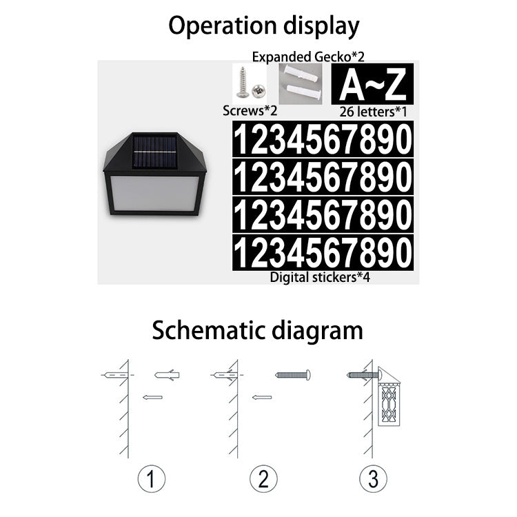 Contemporary Industrial ABS Address Sign Solar Digital House LED Outdoor Wall Sconce Lamp For Garden