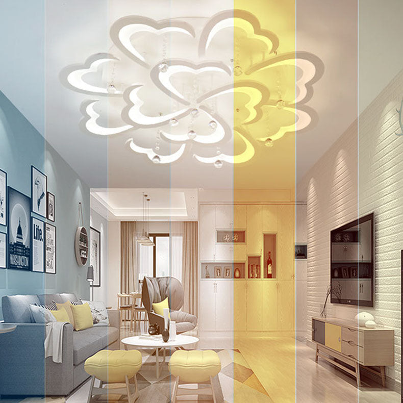 Modern Minimalist Petal Hardware Acrylic Crystal LED Semi-Flush Mount Ceiling Light For Living Room