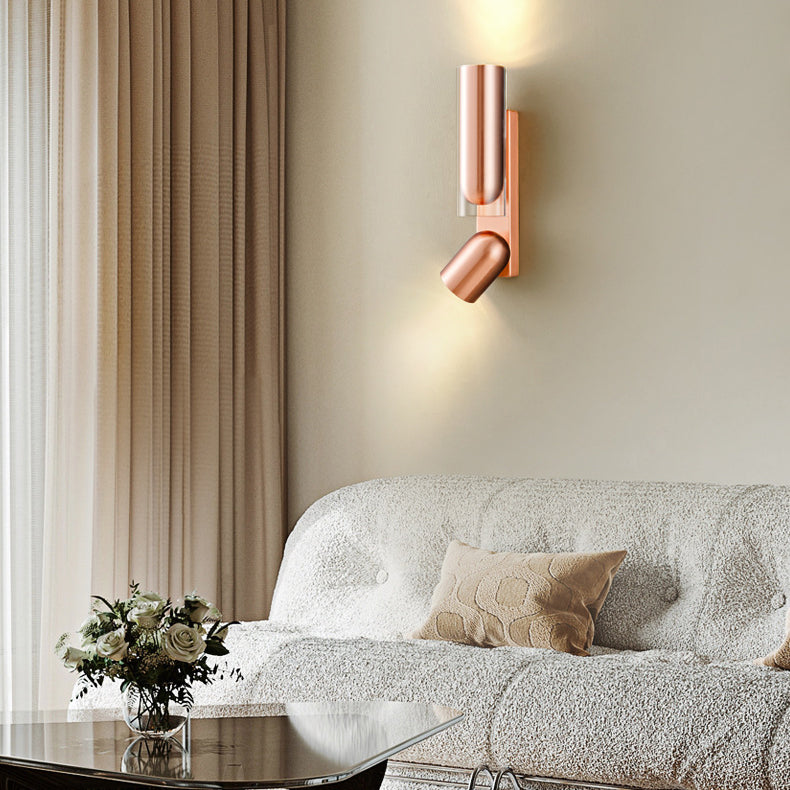 Modern Minimalist Cylinder Rectangle Rotatable Iron Glass 2-Light Wall Sconce Lamp For Living Room