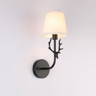 Contemporary Nordic Cylinder Deer Horn Iron Fabric 1-Light Wall Sconce Lamp For Bedside