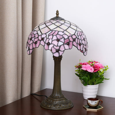 Traditional Tiffany Dome Sakura Aluminium Alloy Glass 1-Light Table Lamp For Bedside