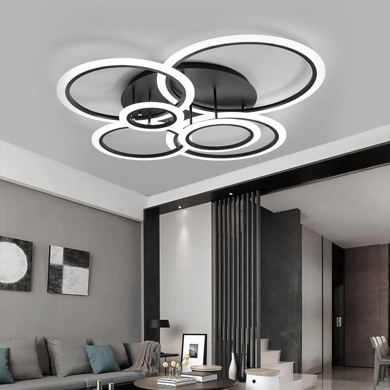 Modern Minimalist Combination Round Circle Hardware Acrylic LED Semi-Flush Mount Ceiling Light For Living Room