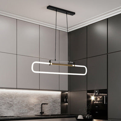 Modern Minimalist Iron Acrylic Rectangular Strip LED Island Light Chandeliers For Dining Room