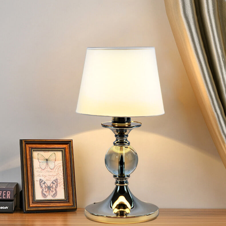 European-style Simple White Fabric Chrome Metal 1-Light Table Lamp