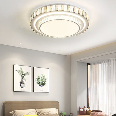 Modern Minimalist Round Acrylic Crystal Iron LED Flush Mount Ceiling Light For Bedroom