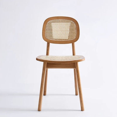 Modern Minimalist Square Rattan Seat Wood Dining Chair Backrest For Dining Room