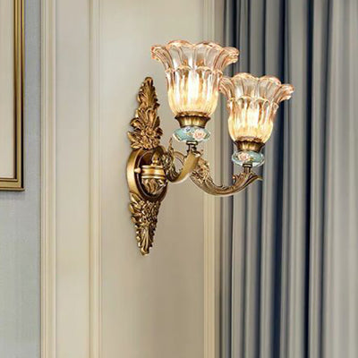 Traditional European Resin Zinc Alloy Glass Flower 1/2 Light Wall Sconce Lamp For Living Room