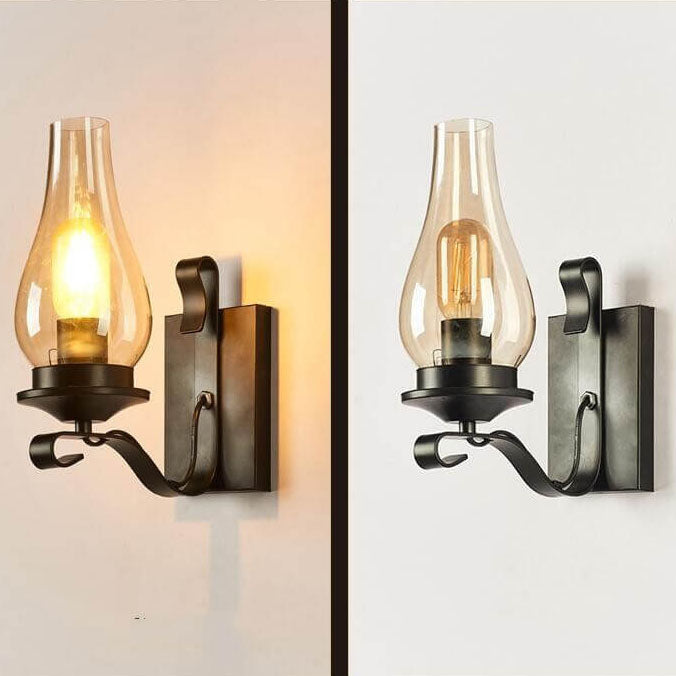 Industrial Vintage Wrought Iron Glass Bottle Lampshade 1-Light Wall Sconce Lamp