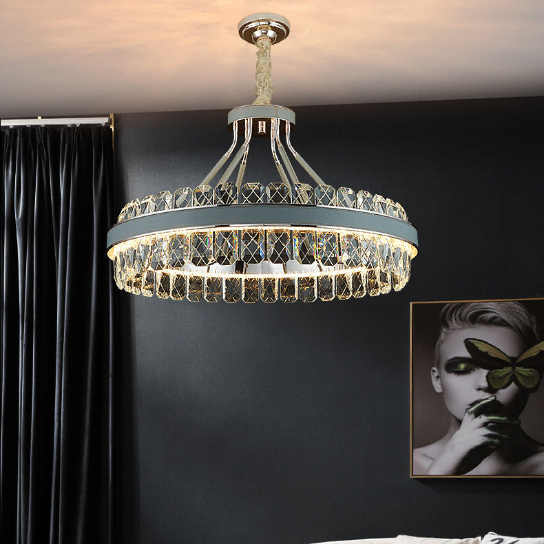 Modern Luxury Crystal Round Leather Crystal LED Chandelier For Bedroom