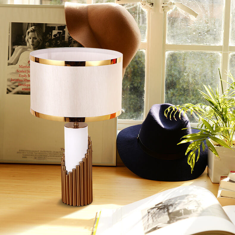 Modern Creative Fabric Lampshade Metal Cylindrical Base 1-Light Table Lamp