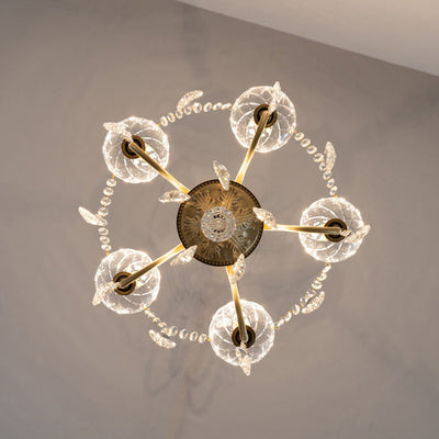 Traditional French Round Branch Crystal Candelabra Full Brass Glass 5/6/8 Light Chandelier For Living Room