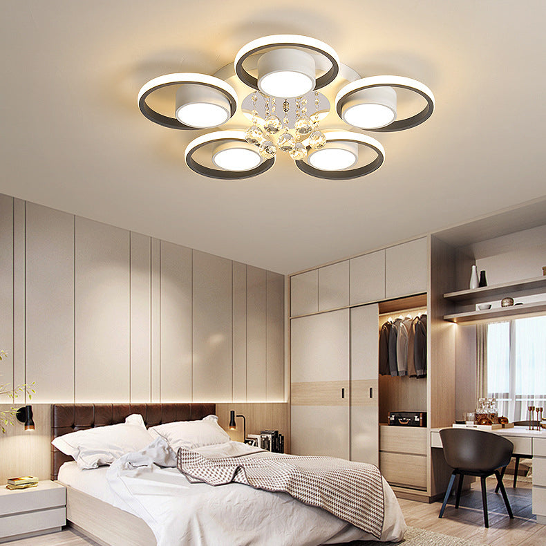 Modern Simplicity Acrylic Circle Ring Shade Iron Crystal LED Flush Mount Ceiling Light For Living Room