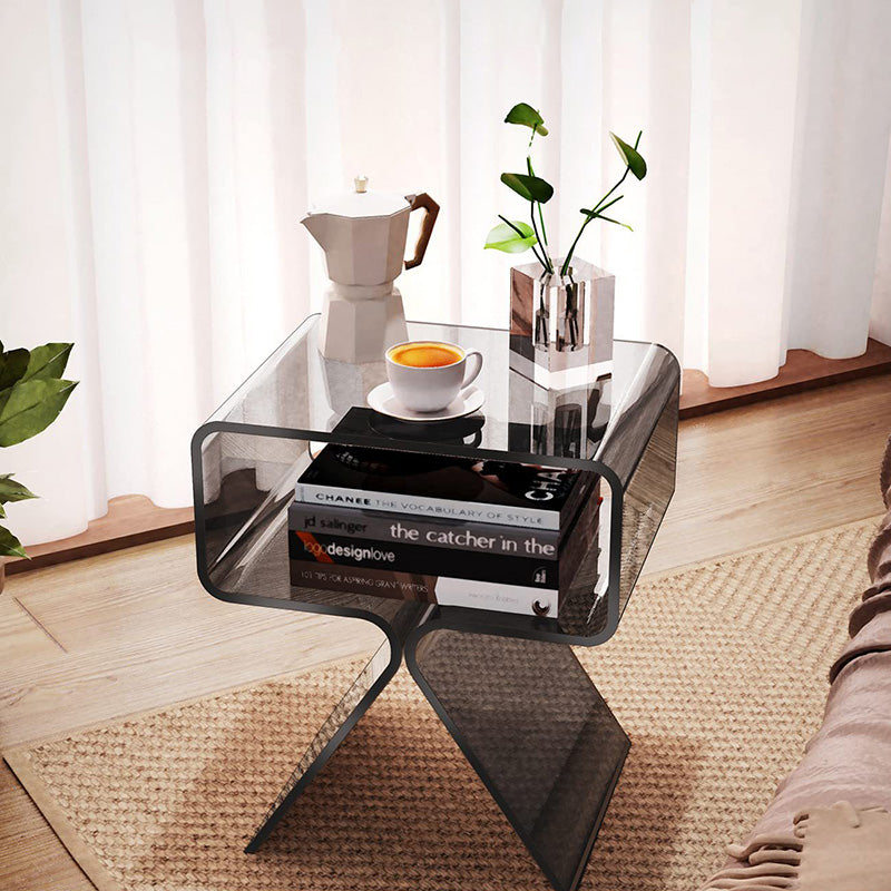 Modern Minimalist Rectangular Acrylic End Table 2-Tier For Living Room