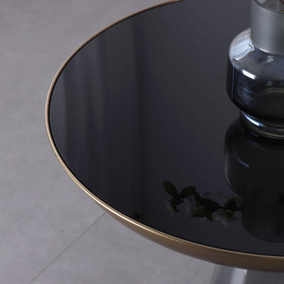 Contemporary Luxury Round Glass Stainless Steel Coffee Table 1-Tier For Living Room