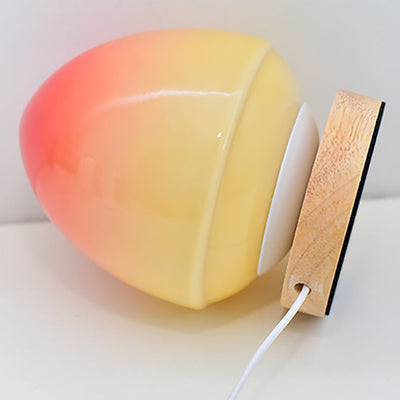 Modern Simplicity Peach Glass Shape Wood Base USB Rechargeable LED Table Lamp Night Light For Home Office