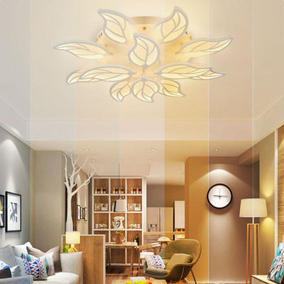 Modern Minimalist Leaf Hardware Acrylic LED Semi-Flush Mount Ceiling Light For Living Room