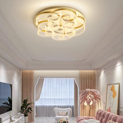 Modern Luxury Stainless Steel Acrylic Round Waved Pattern LED Flush Mount Ceiling Light For Living Room